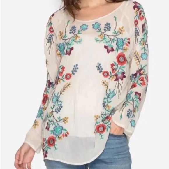 JOHNNY WAS KIKIMU HEAVILY EMBROIDERED BLOUSE TUNIC BOHO MSRP $268usd - Picture 1 of 6